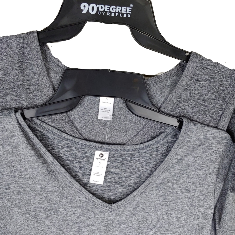 NWT 90 Degree by Reflex 2 Gray Tone V Neck Short Slv Tops - Picture 5 of 7
